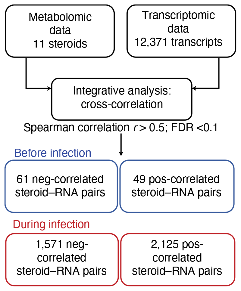 Figure1. Integration of metabolomics and transcriptomics data revealed host-parasite interactions. 